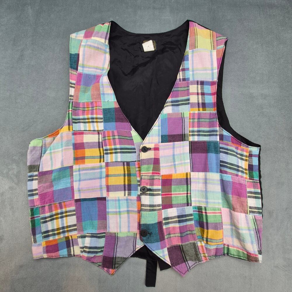 Well Bred Boxer Dopamine Vest Unisex Quilt Patchwork Plaid 90's Boho Vintage L - Picture 1 of 5